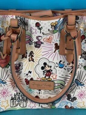 Dooney & Bourke Tan Leather-Trim Mickey & Disney Character Print Tote